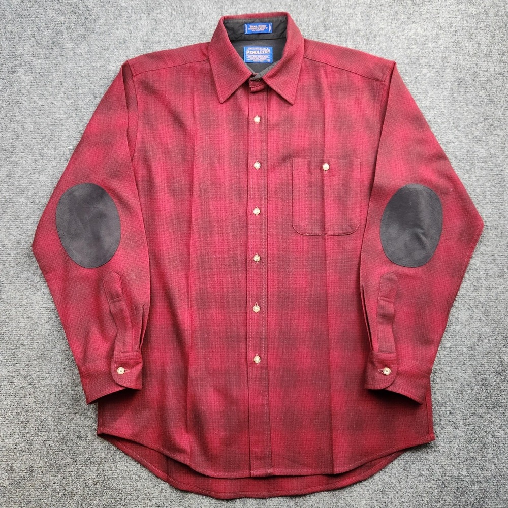 Pendleton Trail Shirt Mens Medium Red Plaid Wool Flannel Button Long Sleeve